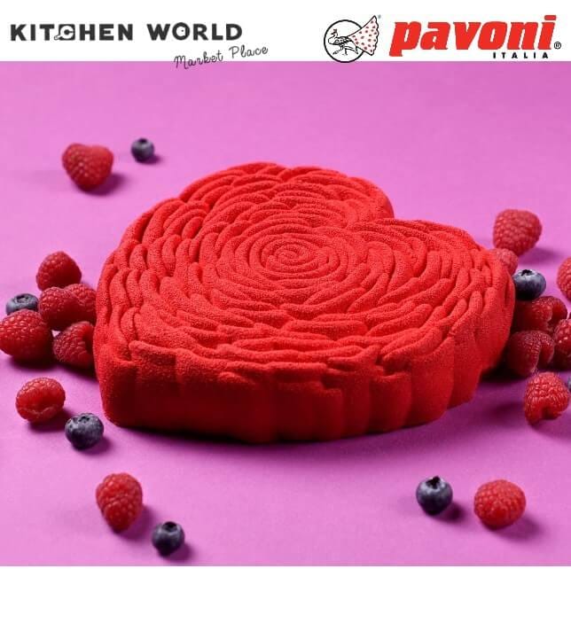 พิมพ์อบเค้กซิลิโคนหัวใจกุหลาบ PAVONI BW1085-086 ขนาด 1,000 มล. สีดำ